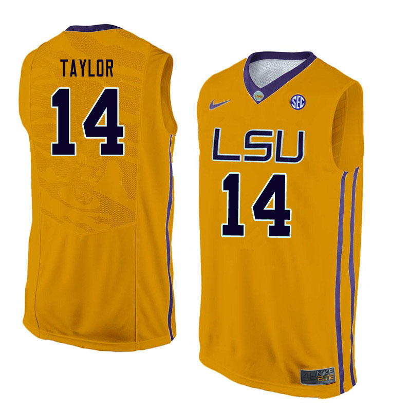 Men #14 Marlon Taylor LSU Tigers College Basketball Jerseys Sale-Gold